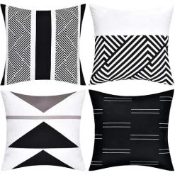 PERLE RARE 4pcs Cushion Covers 45x45cm Modern Black And White Geometric Decorative Pillowcases Home Decor Square Cushion Covers 18x18 Inches