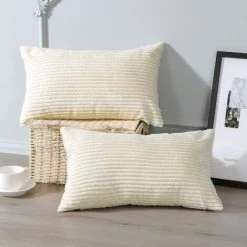 BF Lot De 2 Taies D'oreiller Décoratives, 30 X 50 Cm Housse De Coussin En Velours Côtelé Solide Et Doux Pour Canapé, Voiture, Chambre, Maison, Blanc, 30 X 50 Cm -France Coussin et housse de coussin Soldes Boutique 65269788 3