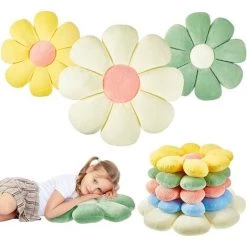 BF Lot De 3 Coussins De Fleurs Marguerite Mignon Coussin De Sol Décoration De Chambre Coussin De Sol Fleur Coussin (blanc, Vert, Jaune)