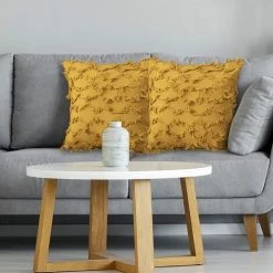 BARES Housse De Coussin, Lot De 2 Housses Coussins Canapé à Texture Ondulée 45x45cm, Housse Oreiller Decoratif En Fausse Fourrure Ultra Douces Avec Gland Pour Maison Salon Chambre Canapé(Jaune) -France Coussin et housse de coussin Soldes Boutique 65335634 4