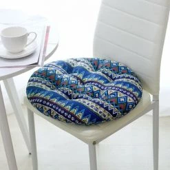 Coussins De Chaise Coussin De Siège Intérieur Extérieur Salle à Manger Jardin 40x40cm Rond [bleu Ethnique] S'arêern