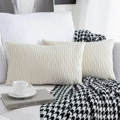 Housse De Coussin Ensemble De 2 Taie D'oreiller Rectangulaire Carrée Décorative En Velours Housses D'oreiller Modernes Pour Canapé-lit Canapé ChaiseChambre Salon (pas De Noyau D'oreiller)blanc Laiteux S'arêern