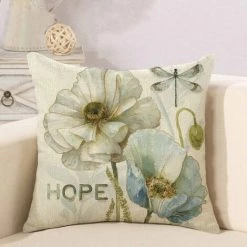 Housse De Coussin Lot De 4 Taie D'oreiller En Lin Fleur Bleue Et Blanche Libellule Papillon Décoration Taie D'oreiller 45x45cm Canapé Chambre Lit Ferme Jardin Décoration Housse De Coussin (pas De Noyau D'oreiller) S'arêern -France Coussin et housse de coussin Soldes Boutique 65359144 3