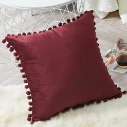 2pcs Housses De Coussin 45x45cm En Velours Doux Avec Boulettes Coussin Décoration Canapé Moderne Pour Salon Chambre - Housse Coussin Rouge S'arêern -France Coussin et housse de coussin Soldes Boutique 65361158 3