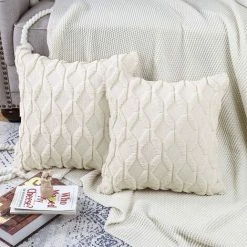 KAEJYIUT 2 Pcs Doux Peluche Laine Courte Velours Décoratif Housses De Coussin Luxe Style Pour Canapé Chambre Beige 45x45 Cm -France Coussin et housse de coussin Soldes Boutique 65391419 5