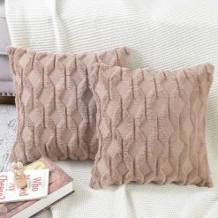 KAEJYIUT 2 Pcs Doux Peluche Laine Courte Velours Décoratif Housses De Coussin Luxe Style Pour Canapé Chambre Marron 45x45 Cm -France Coussin et housse de coussin Soldes Boutique 65391456 4