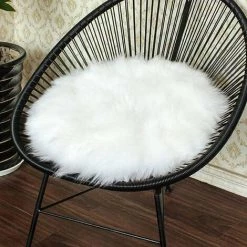 ZHUOXUAN Coussin De Siège Rond En Peau De Mouton En Fausse Fourrure De Première Qualité, Housse De Chaise En Peluche Pour Chambre à Coucher, 14 "x 14", Blanc