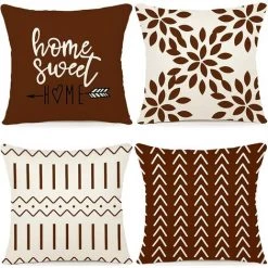 OSQI Lot De 4 Housses De Coussin Décoratives Canapé Taie D'oreiller Décoration Canapé Housses De Coussin Extérieur Lin Housse De Coussin Décoration Pour Chambre, Canapé, Chaise, Lit, Jardin 45 X 45 Cm