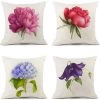 OSQI Lot De 4 Housses De Coussin En Lin D'extérieur Avec Motif De Fleurs Décoration Pour Chambre, Salon, Canapé, Canapé De Balcon, Jardin, 45 X 45 Cm