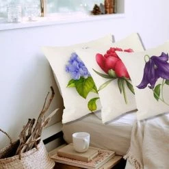OSQI Lot De 4 Housses De Coussin En Lin D'extérieur Avec Motif De Fleurs Décoration Pour Chambre, Salon, Canapé, Canapé De Balcon, Jardin, 45 X 45 Cm -France Coussin et housse de coussin Soldes Boutique 65504472 3