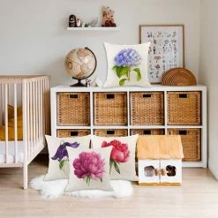 OSQI Lot De 4 Housses De Coussin En Lin D'extérieur Avec Motif De Fleurs Décoration Pour Chambre, Salon, Canapé, Canapé De Balcon, Jardin, 45 X 45 Cm -France Coussin et housse de coussin Soldes Boutique 65504472 4