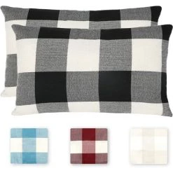 OSQI Housses De Coussin à Carreaux, Lot De 2 Taies D'oreiller En Polyester Lin Infroissable Et Respirant, Taie D'oreiller à Carreaux, Housses De Coussin Décoratives Pour La Maison