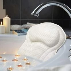 OSQI Oreiller De Bain Ergonomique De Luxe Avec Technologie 4D Air Mesh Et 6 Ventouses, Aide à Soutenir La Tête, Le Dos, S'adapte à Toutes Les Baignoires, Jacuzzis Et Spas Domestiques.（44*42*6 Cm）