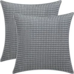 OSQI Taie D'oreiller En Grains De Maïs, Taie D'oreiller En Velours Côtelé Doux, Housse De Coussin De Décoration De Canapé De Chambre à Coucher De Maison (2pcs Gris Foncé, 45x45cm)