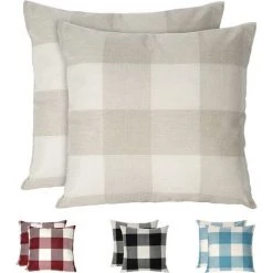 OSQI Housses De Coussin à Carreaux, Lot De 2 Taies D'oreiller En Lin Infroissables Et Respirantes, Taies D'oreiller à Carreaux, Housses De Coussin Décoratives Pour La Maison, Beige