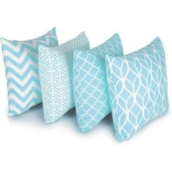 OSQI Lot De 4 Housses De Coussin Carrées Double Face, Longueur 45 Cm X Largeur 45 Cm, Bleu