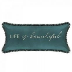 EASY Coussin En Velours Brode Feel 25x58, Bleu Canard