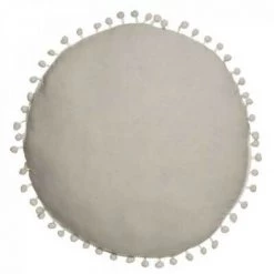 EASY Coussin Pompons Ronde Gris, Gris