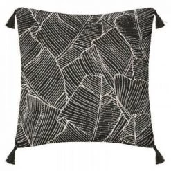 EASY Coussin Chen Rv Feuil No 40x40, Noir & Blanc