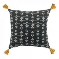 LC Coussin Avec Pompons, Noir, 40x40x15, Coton Imprim