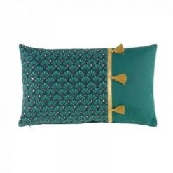 LC Coussin Déhoussable Pompons, Bleu, 30x50x15, Coton