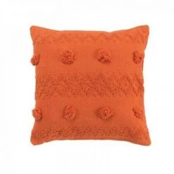LC Coussin Déhoussable Compresse Pompons, Orange, 40x