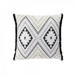 LC Housse Coussin Franges + Encart, 40 X 40 Cm, Polyc