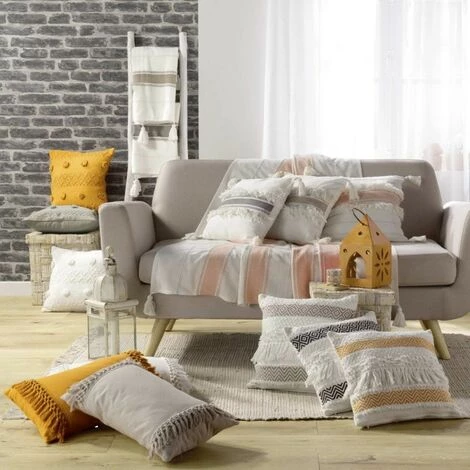 LC Coussin Déhoussable Compresse Pompons, Lin, 40x40x 2 LC Coussin Déhoussable Compresse Pompons, Lin, 40x40x – Image 2