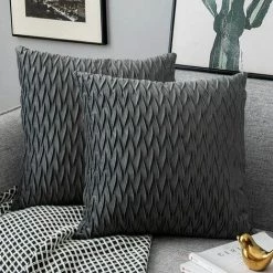 MERéTéET Housses Coussin En Velours 40x40cm Pour Salon Canapé，Lot De 2 Housses Coussin Carrés De Motif Uni Décoration Chambre, Gris