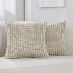 MERéTéET Lot De 2 Housses De Coussin Décoratives En Velours Côtelé Avec Fermeture éclair Cachée Pour Canapé, 40 X 40 Cm, Café