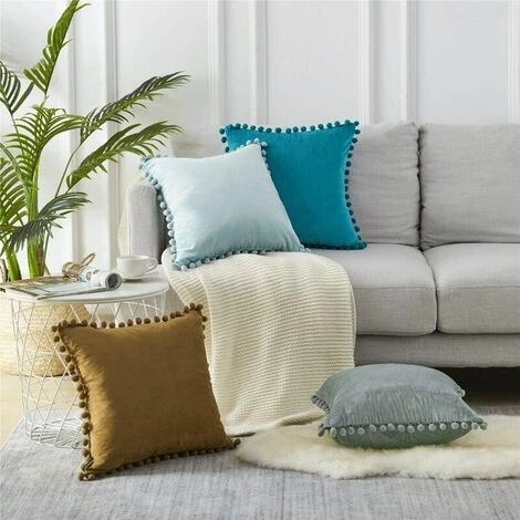 MERéTéET Lot De 2 Housses De Coussin Decoration Chambre Doux Carré En Velours Couleur Unie Housses De Canapé Avec Les Ballons Moderne Pour Salon, 50x50cm, Bleu Canard 5 MERéTéET Lot De 2 Housses De Coussin Decoration Chambre Doux Carré En Velours Couleur Unie Housses De Canapé Avec Les Ballons Moderne Pour Salon, 50x50cm, Bleu Canard – Image 5