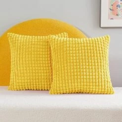 MERéTéET Lot De 2 Housse De Coussin, Pour Canapé, Chambre, Lit, Chaise Et Décoration De Particules, Sans Noyau D'oreiller, Design Moderne Et élégant, 55x55CM, Jaune, 2Pièces