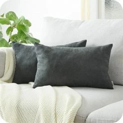 MERéTéET Housse Coussin 30x50 Cm Gris Foncé Decoration Chambre Salon Maison Enfant Lot De 2 Taies Doreiller Avec Fermeture Eclair Pour Coussin De Fauteuil Bureau Scandinave En Chenille Doux