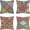 MERéTéET Housse Coussin Décoratif Mandala Modernes Modèle Housse De Coussin Bohème Coton Et Lin Taie D'oreiller Carré Avec Fermeture Glissière Invisible Pour Canapé Chaise Maison Taie Coussin 40x40cm Lot De 4
