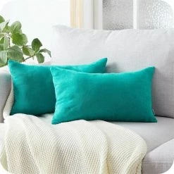 MERéTéET Housse Coussin 30x50 Cm Bleu Canard Decoration Chambre Salon Maison Enfant Lot De 2 Taies Doreiller Avec Fermeture Eclair Pour Coussin De Fauteuil Bureau Scandinave En Chenille Doux