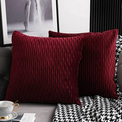 MERéTéET Housses De Coussin Rouge Bordeaux: 2 Pack 45cmx45cm Taies D'oreiller Décoratives Carrées En Velours Rayé Pour Canapé De Chambre 1 MERéTéET Housses De Coussin Rouge Bordeaux: 2 Pack 45cmx45cm Taies D'oreiller Décoratives Carrées En Velours Rayé Pour Canapé De Chambre