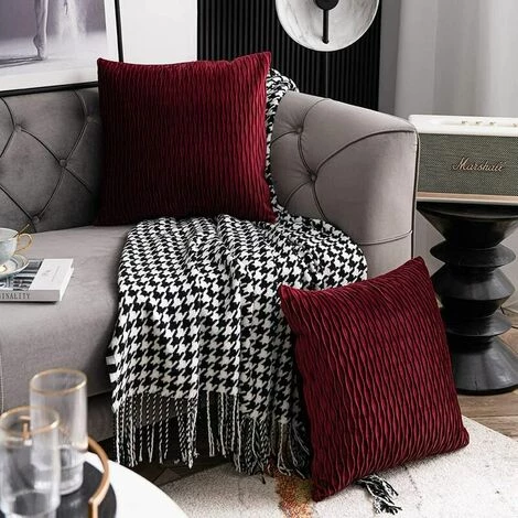 MERéTéET Housses De Coussin Rouge Bordeaux: 2 Pack 45cmx45cm Taies D'oreiller Décoratives Carrées En Velours Rayé Pour Canapé De Chambre 2 MERéTéET Housses De Coussin Rouge Bordeaux: 2 Pack 45cmx45cm Taies D'oreiller Décoratives Carrées En Velours Rayé Pour Canapé De Chambre – Image 2
