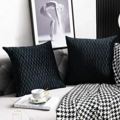 MERéTéET Housses De Coussin Décoratives à Rayures Noires: Lot De 2 Taies D'oreiller Carrées En Velours Originales De 40 Cm X 40 Cm Pour Canapé De Chambre