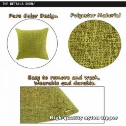 MERéTéET Housses De Coussin Coton Lin En Couleur Unie Throw Pillow Case Chambre Salon Sofa Décoration De Maison Carré Taie D'oreiller Invisible Fermeture à Glissière Vert 35X50CM -France Coussin et housse de coussin Soldes Boutique 65789565 3