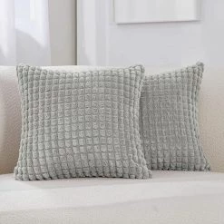 MERéTéET Lot De 2 Housses De Coussin Décoratives En Velours Côtelé Avec Fermeture éclair Cachée Pour Canapé, 60 X 60 Cm, Gris Clair