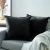 MERéTéET Lot De 2 Housse De Coussin 45x45cm Décoratif Canapé En Chenille Housses Coussin Decoration Chambre Carré Couleur Uni Pour Chaise,Voiture,Bureau, Noir