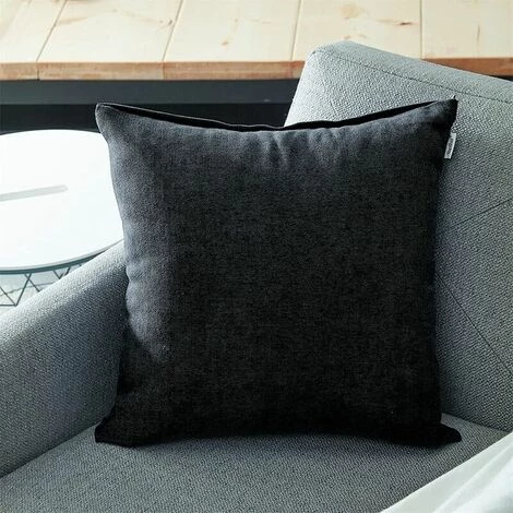 MERéTéET Lot De 2 Housse De Coussin 45x45cm Décoratif Canapé En Chenille Housses Coussin Decoration Chambre Carré Couleur Uni Pour Chaise,Voiture,Bureau, Noir 4 MERéTéET Lot De 2 Housse De Coussin 45x45cm Décoratif Canapé En Chenille Housses Coussin Decoration Chambre Carré Couleur Uni Pour Chaise,Voiture,Bureau, Noir – Image 4