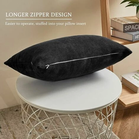 MERéTéET Lot De 2 Housse De Coussin 40x60cm Décoratif Canapé En Chenille Housses Coussin Decoration Chambre Carré Couleur Uni Pour Chaise,Voiture,Bureau, Noir 2 MERéTéET Lot De 2 Housse De Coussin 40x60cm Décoratif Canapé En Chenille Housses Coussin Decoration Chambre Carré Couleur Uni Pour Chaise,Voiture,Bureau, Noir – Image 2