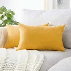 MERéTéET Taie D'oreiller 40x60 Lot De 2 Housse Coussin Jaune Moutarde En Chenille Doux Decoration Chmabre Ado Maison Salon De Coussin Canapé Lit Fauteuil De Bureau Scandinave Voiture De Couleur Uni