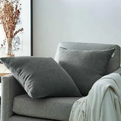 MERéTéET Lot De 2 Housse De Coussin 50x50cm Décoratif Canapé En Chenille Housses Coussin Decoration Chambre Carré Couleur Uni Pour Chaise,Voiture,Bureau, Gris Noir -France Coussin et housse de coussin Soldes Boutique 65790234 3