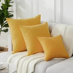 MERéTéET Housse Coussin 60x60 Taie D'oreiller Carrés Lot De 2 Jaune Moutarde Pour Gros Coussin Canapé Lit Décoration Salon Chambre Scandinave Couleur Uni Chenille Doux Avec Fermeture Elair -France Coussin et housse de coussin Soldes Boutique 65790414 3