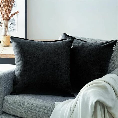 MERéTéET Lot De 2 Housse De Coussin 50x50cm Décoratif Canapé En Chenille Housses Coussin Decoration Chambre Carré Couleur Uni Pour Chaise,Voiture,Bureau, Noir 1 MERéTéET Lot De 2 Housse De Coussin 50x50cm Décoratif Canapé En Chenille Housses Coussin Decoration Chambre Carré Couleur Uni Pour Chaise,Voiture,Bureau, Noir