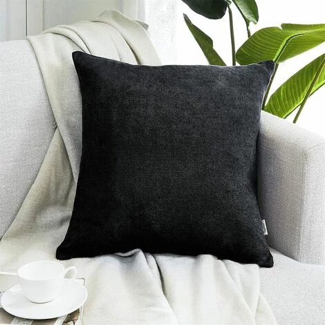 MERéTéET Lot De 2 Housse De Coussin 50x50cm Décoratif Canapé En Chenille Housses Coussin Decoration Chambre Carré Couleur Uni Pour Chaise,Voiture,Bureau, Noir 3 MERéTéET Lot De 2 Housse De Coussin 50x50cm Décoratif Canapé En Chenille Housses Coussin Decoration Chambre Carré Couleur Uni Pour Chaise,Voiture,Bureau, Noir – Image 3
