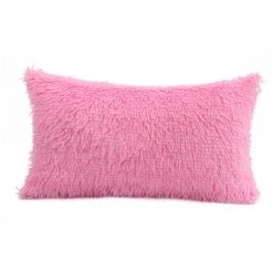 YIENJAOY Lot De 2 Housse De Coussin De Canapé Fourrure De Luxe Decoration Canapé Maison Chambre Lit Super Doux Peluche Taie D'oreiller Décorative 30*50cm Rose Vif