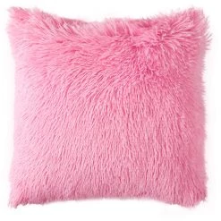YIENJAOY Lot De 2 Housse De Coussin De Canapé Fourrure De Luxe Decoration Canapé Maison Chambre Lit Super Doux Peluche Taie D'oreiller Décorative 40X40cm 16X16 Pouces,rose Vif